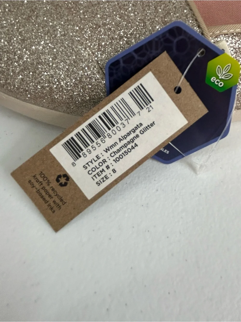 Toms Alpargata Champagne Glitter Shoes Size 8 NIB